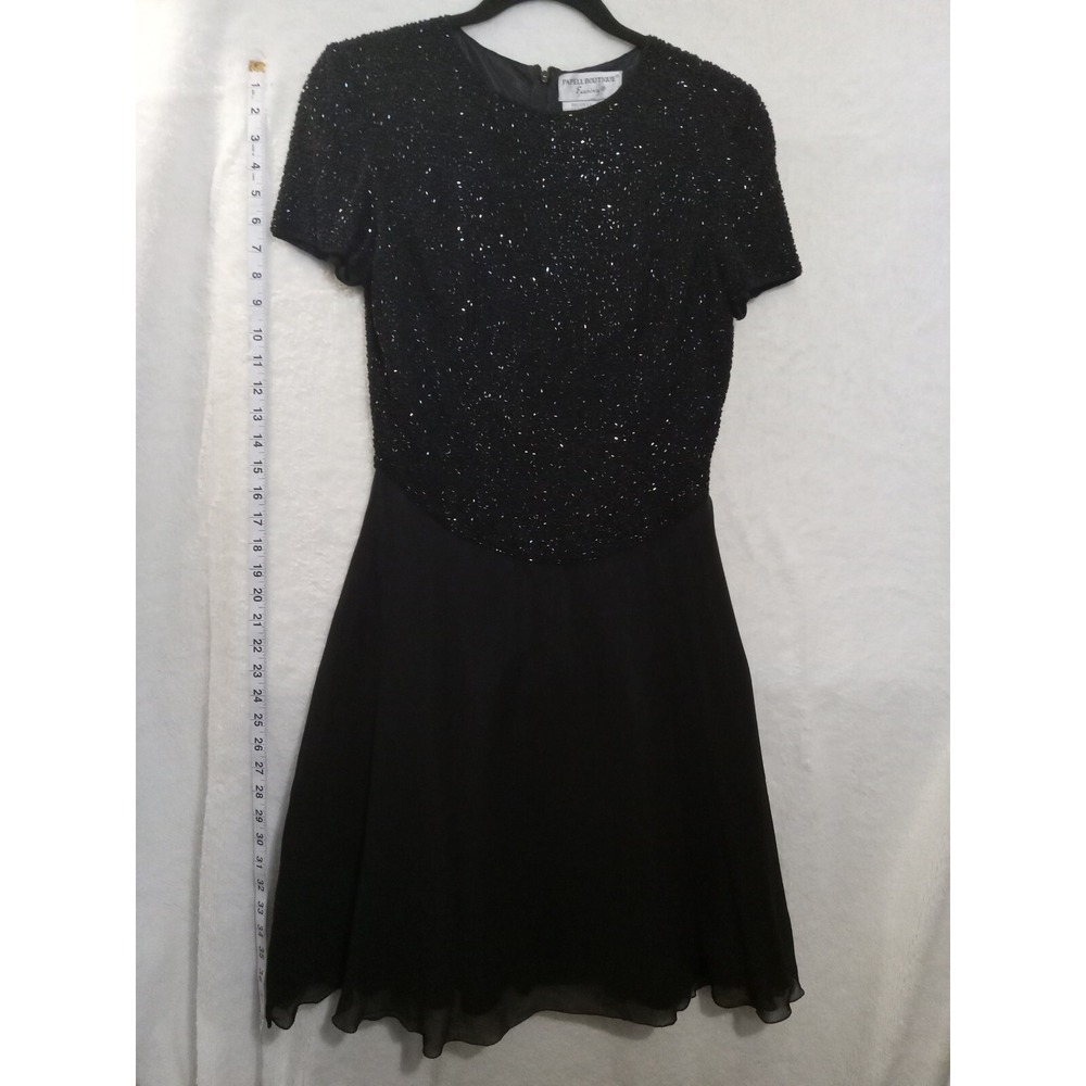 Adrianna Papell Boutique 4 Black Silk Cocktail Dress Evening Beaded Fit & Flare